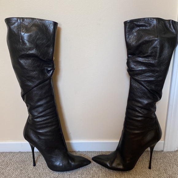 Roberto Cavalli Grace Palide black leather boot w gold snake hardware 40/10 - Picture 6 of 10